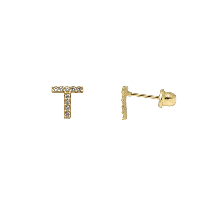 Zirconia Initial Letter Stud Earrings (14K)