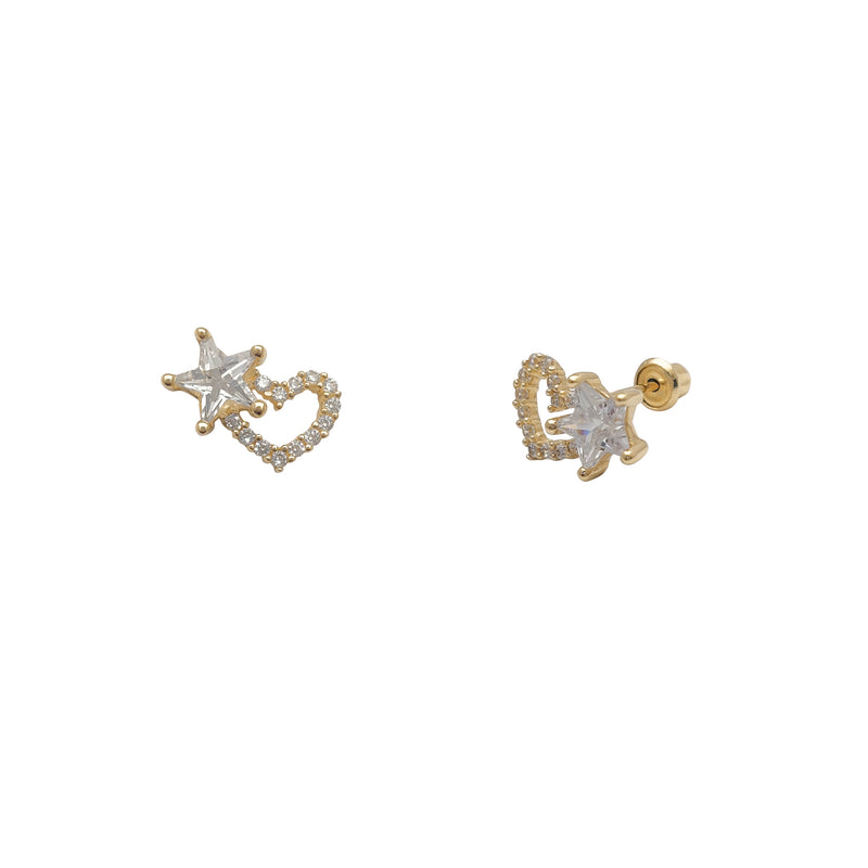 Zirconia Heart & Star Stud Earrings (14K)