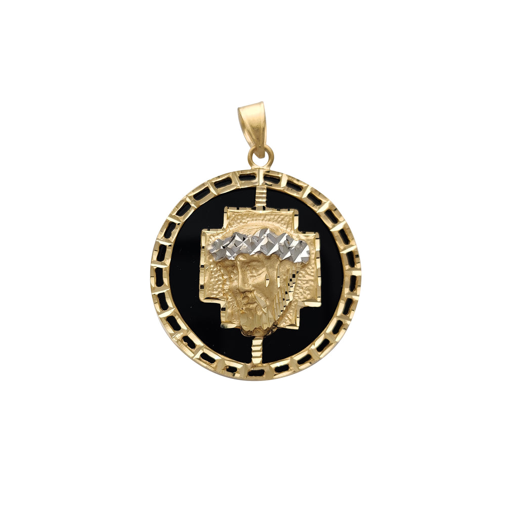 Black Onyx Jesus Head Cross Medallion Pendant (14K)