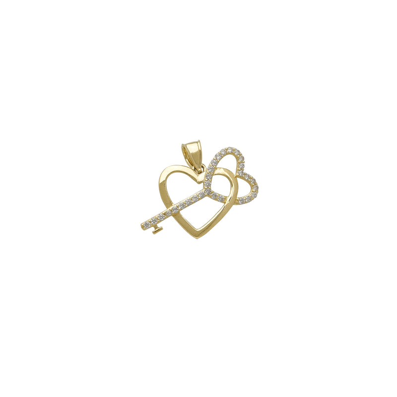 Zirconia Outline Heart & Love Key Pendant (14K)