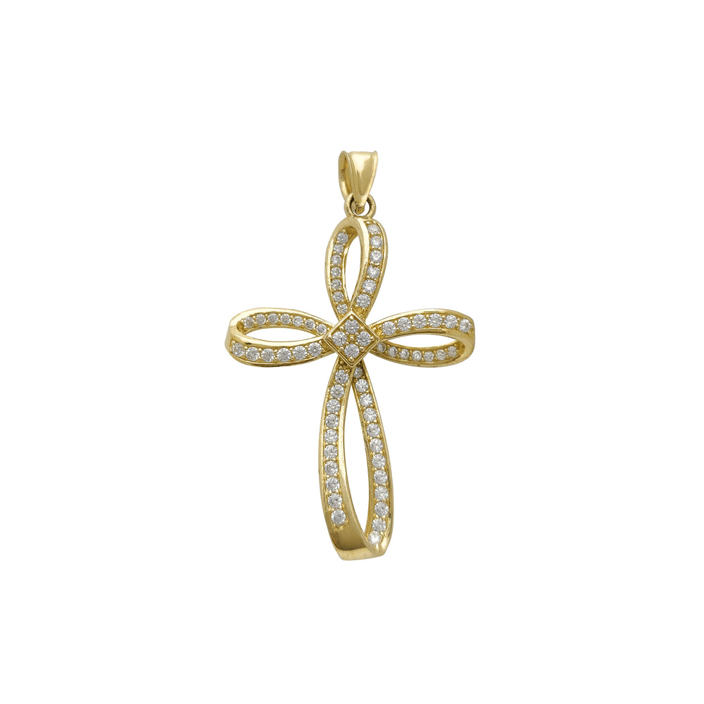 Zirconia Ribbon Cross Pendant (14K)