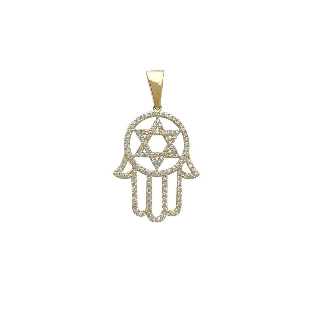 Zirconia Star of David Hamsa Hand Pendant (14K)