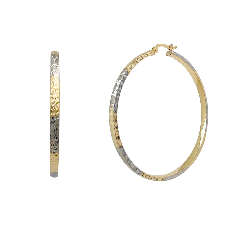 Diamond-cuts Two-Tone Hoop Earrings (14K)