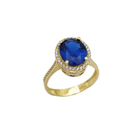 Zirconia Dark Blue Oval Shape Engagement Ring (14K)