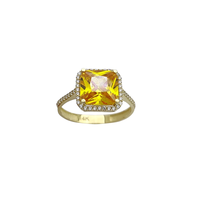 Zirconia Yellow Princess-cut Shape Engagement Ring (14K)