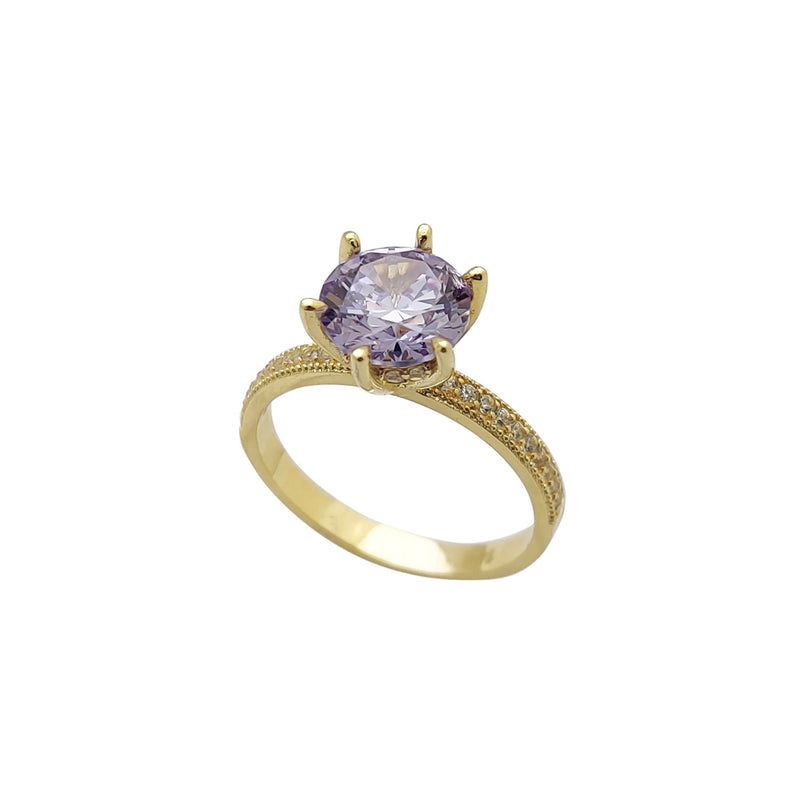 Zirconia 6-Prong Light Purple Milgrain Engagement Ring (14K)