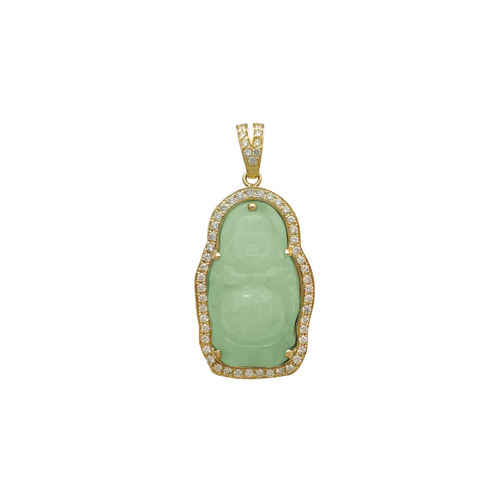 VS Diamond Laughing Buddha Jade Pendant (14K)