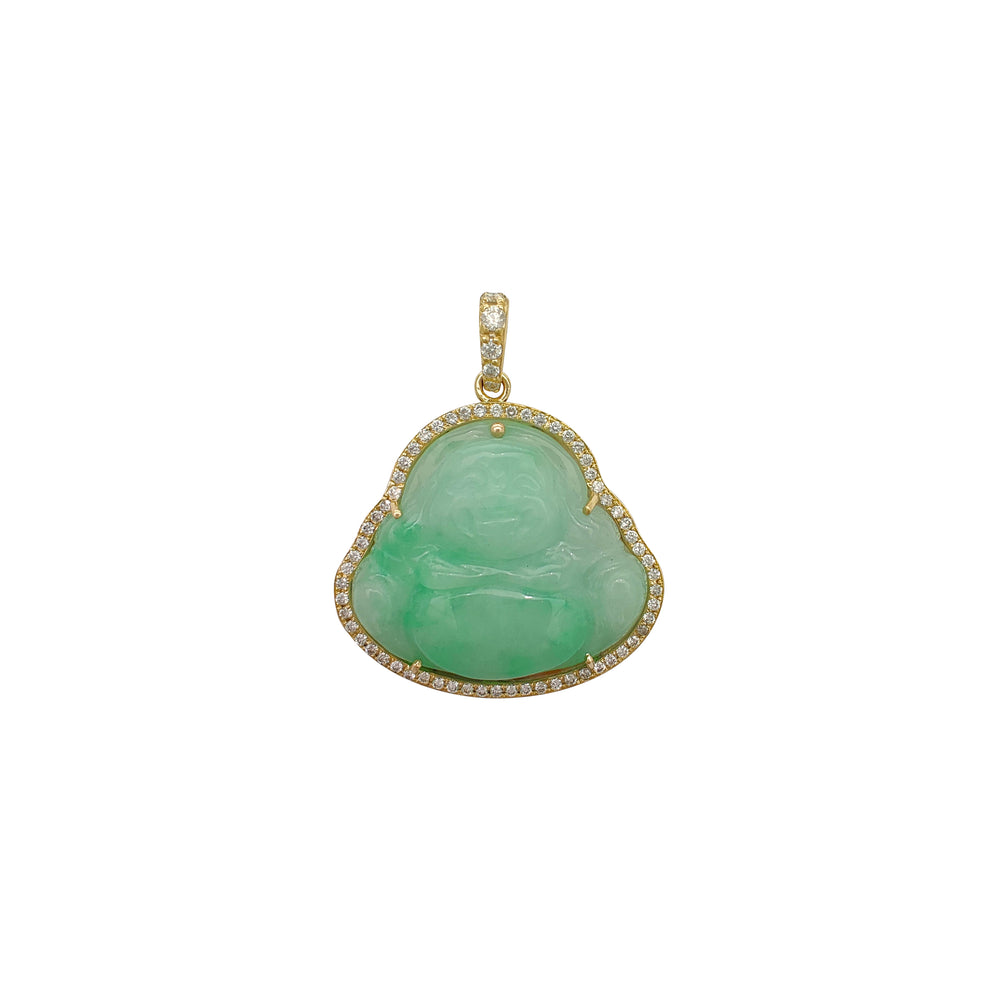VS Diamond Laughing Buddha Jade Pendant (14K)
