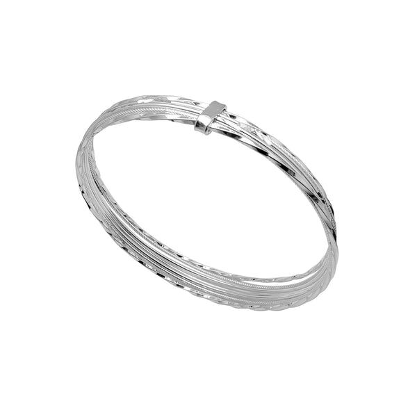 Diamond-Cut & Rope-Patterned Semanario Bangle Bracelet (Silver)