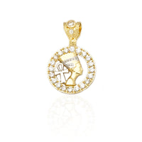 Two-Tone Nefertiti & Ankh Medallion CZ Pendant (14K)