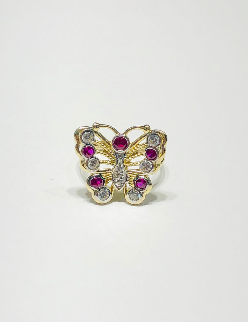 Two-Tone Butterfly CZ Ring (14K)