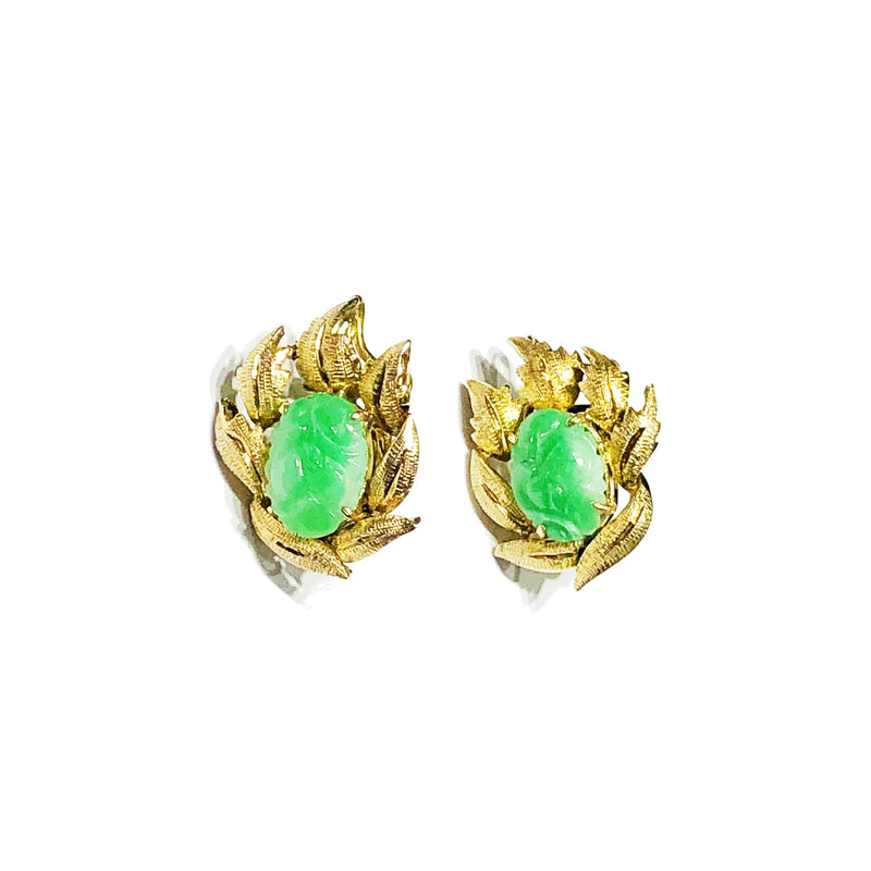 Flame Leaf Jade Earring (18K)