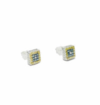 Tri-Color Diamond Square Earring (10K)