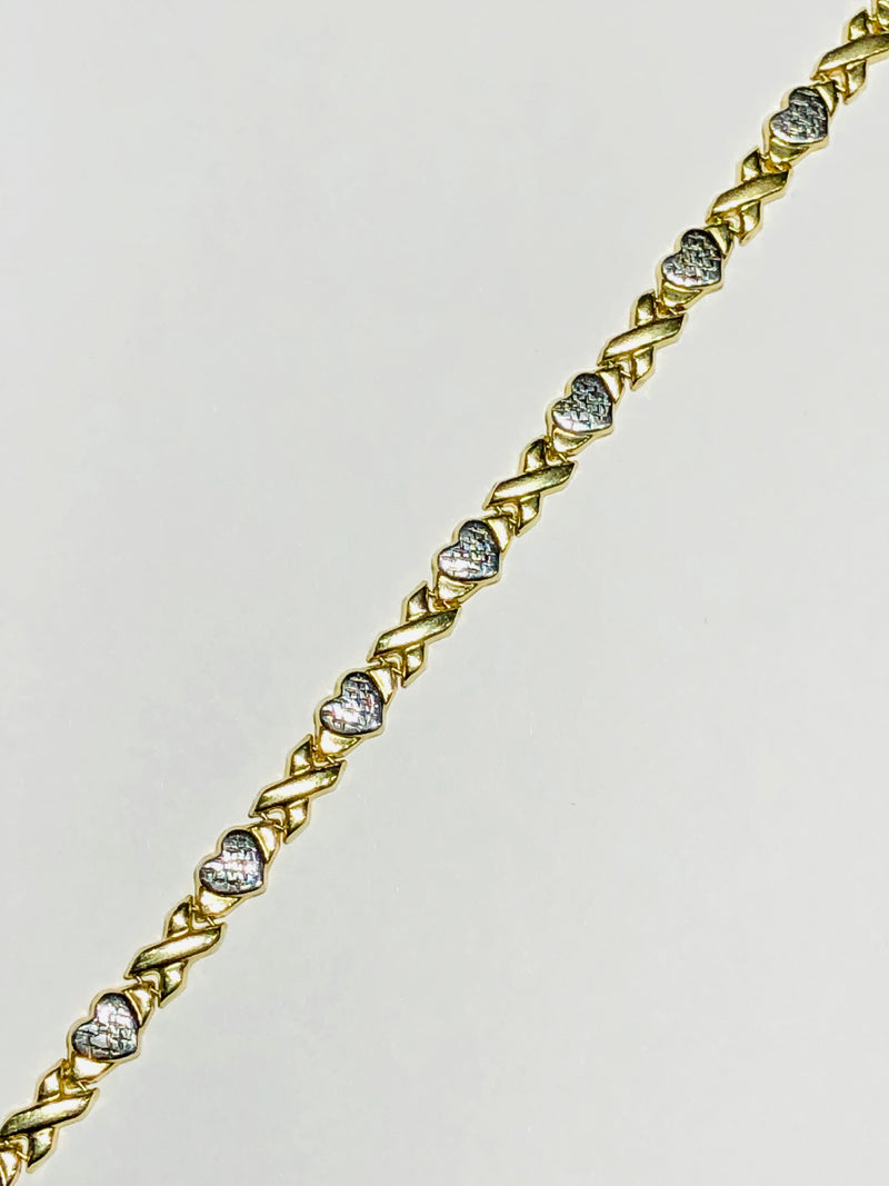 X and Heart Two-Tone Bracelet (14K)