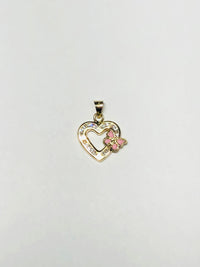Pink Butterfly CZ heart Pendant (14K)