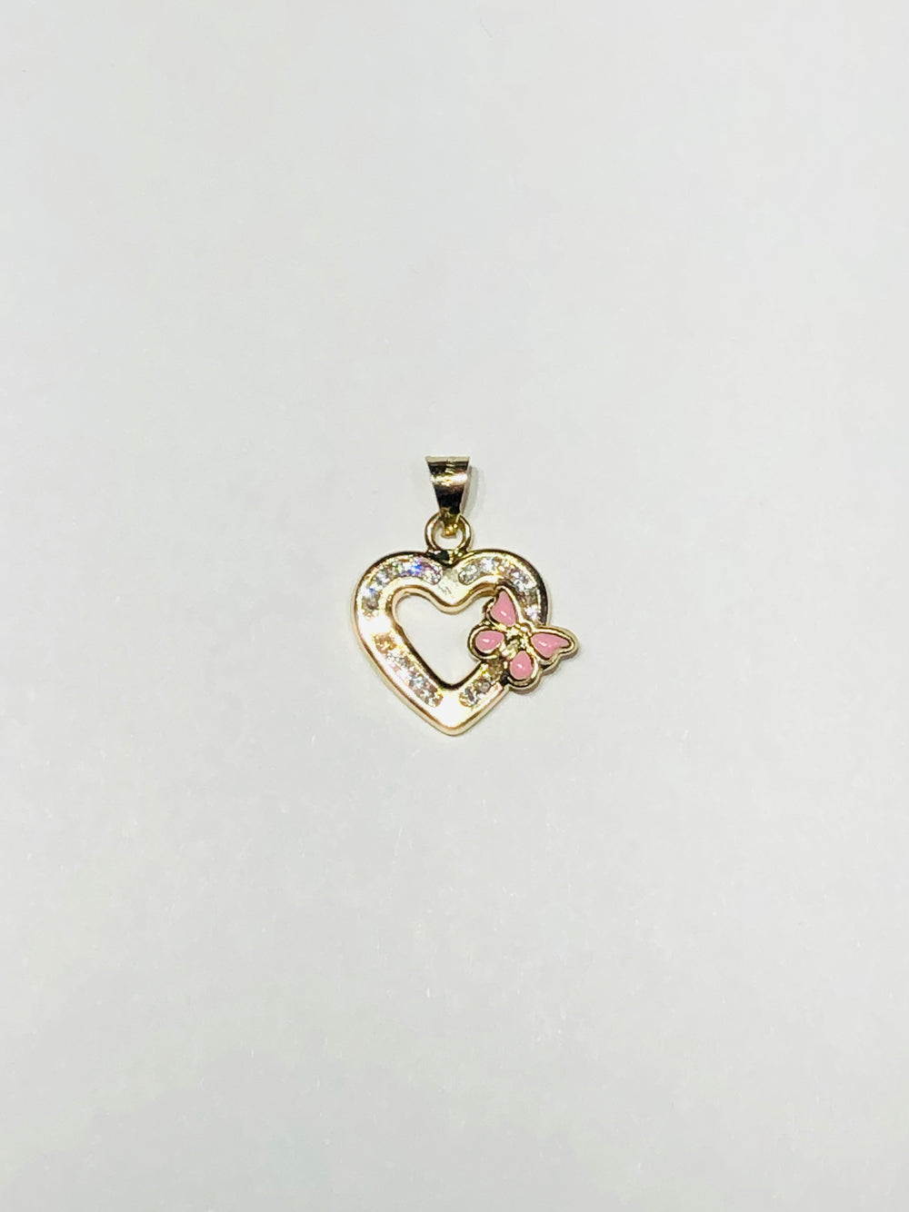 Pink Butterfly CZ heart Pendant (14K)