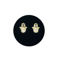 Yellow Gold Hamsa CZ Stud Earring (14K)