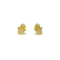 Yellow Gold Hamsa CZ Stud Earring (14K)