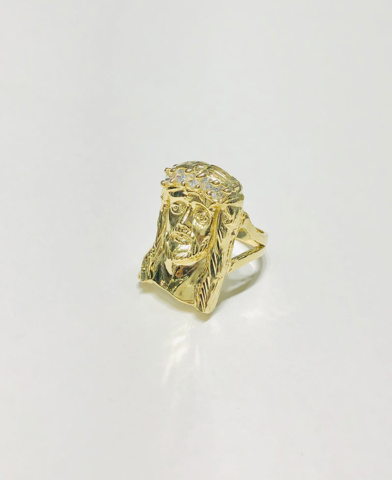 Yellow Gold Jesus Head CZ Ring (10K)