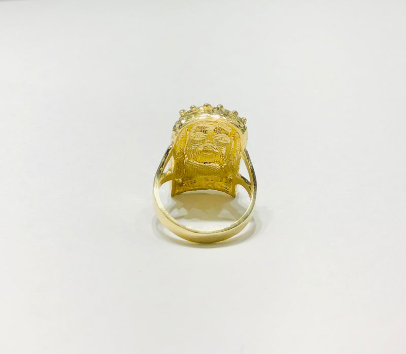 Yellow Gold Jesus Head CZ Ring (10K)