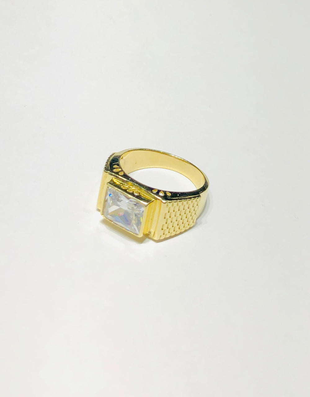Checkered-Cut Rectangle CZ Ring (10K)