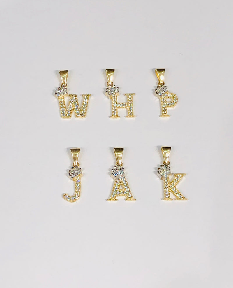 Letters W/Crown CZ Pendant (14K)