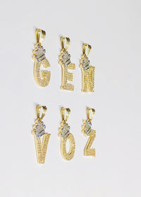 Two-Tone Letters W/Crown CZ pendant (14K)