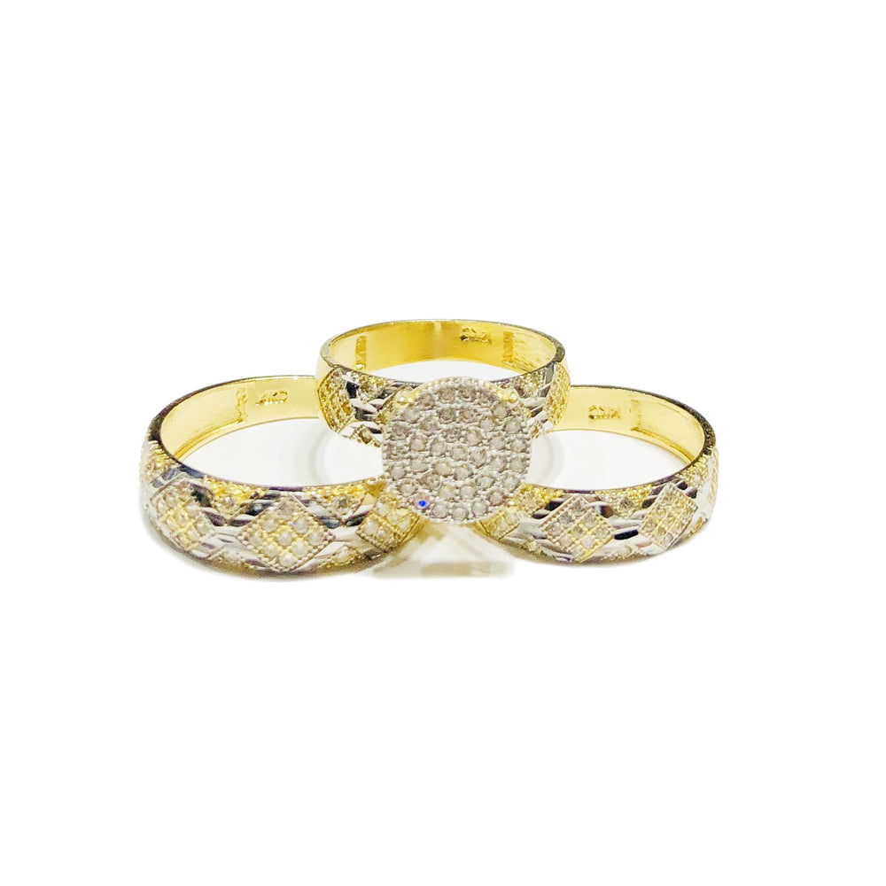 Three-Pieces "X" Diamond-Cut CZ Ring (14K)