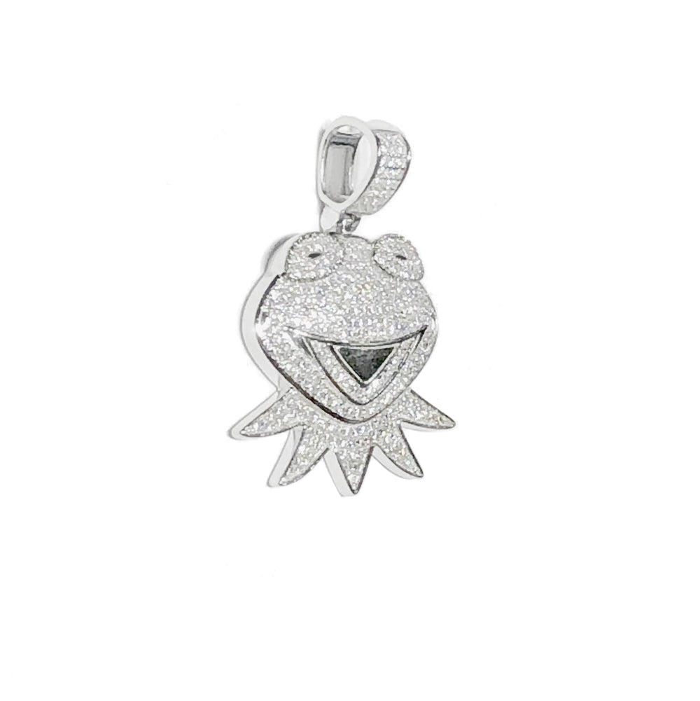 Great Frog Big Padlock Necklace Iced-Out Kermit The Frog Pendant