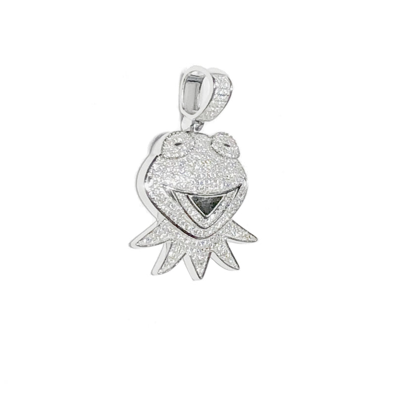 Iced-Out Kermit the Frog Pendant (Silver)