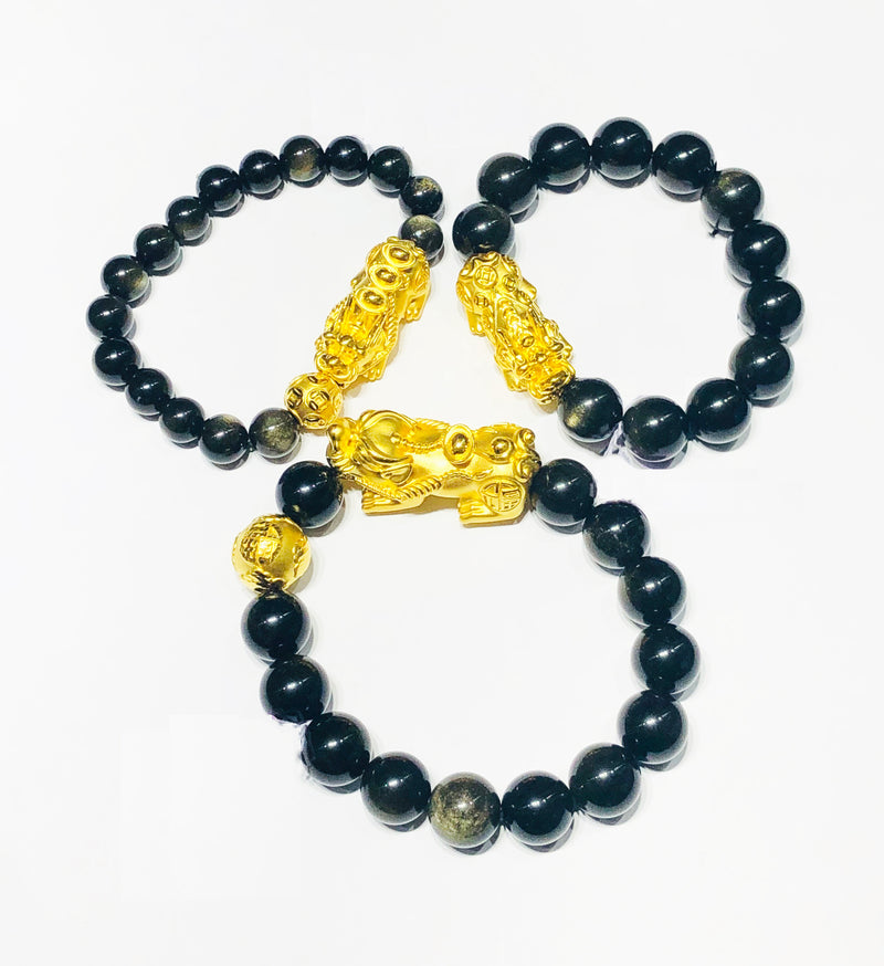 Black Round Crystal Chinese Style "Nian年兽" Bracelet (24K)