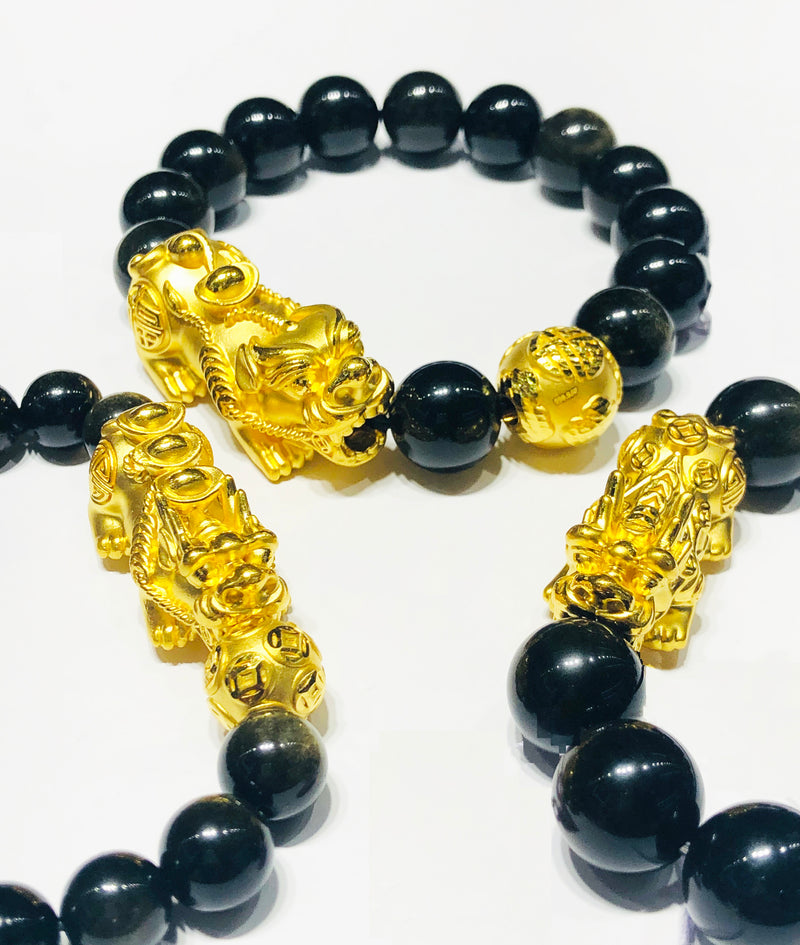 Black Round Crystal Chinese Style "Nian年兽" Bracelet (24K)
