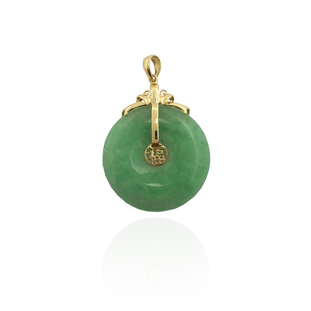 Ribboned Jade Happiness Symbol Disc Pendant (14K)