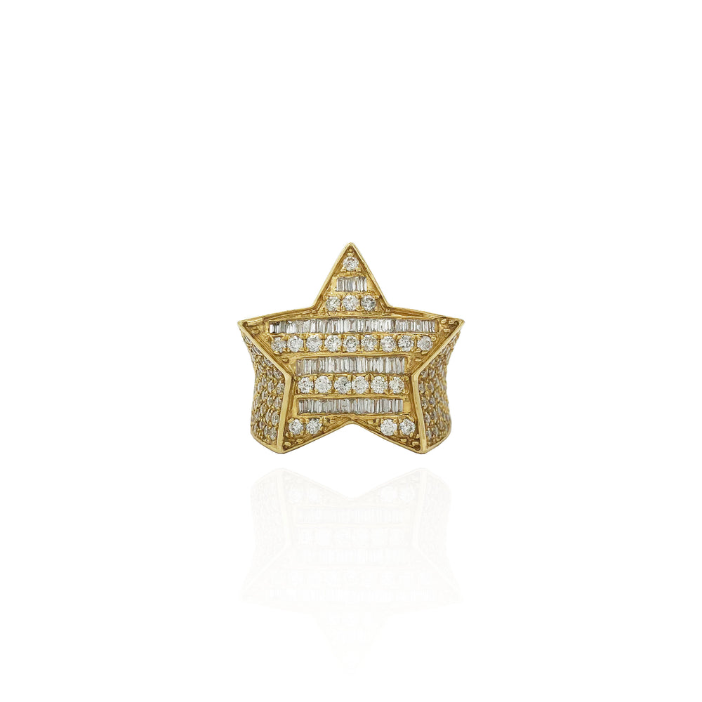 Baguette/Round Striped Diamond Star Ring (14K)