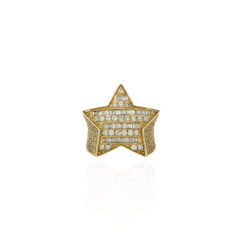 Baguette/Round Striped Diamond Star Ring (14K)