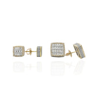 Two-Tone Diamond Stack Stud Earrings (14K)