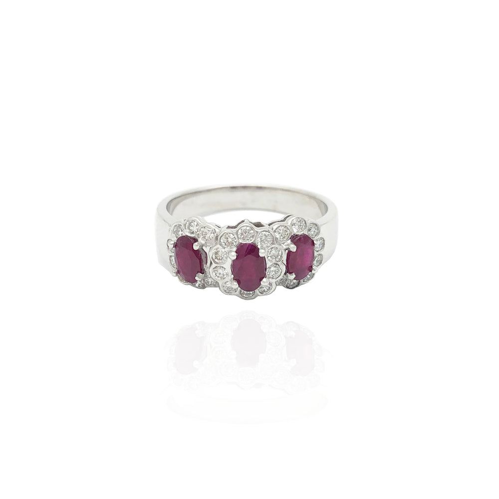Three-Stones Ruby & Diamond Ring (14K)