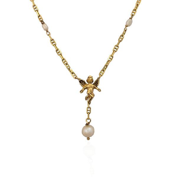 Baby Angel Pearl Rosary Necklace (14K) Popular Jewelry New Yorkl