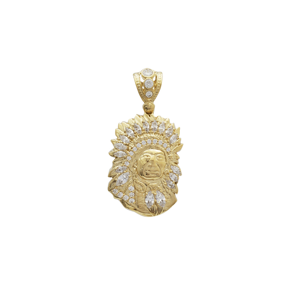 Iced Out Indian Head Pendant (14K)