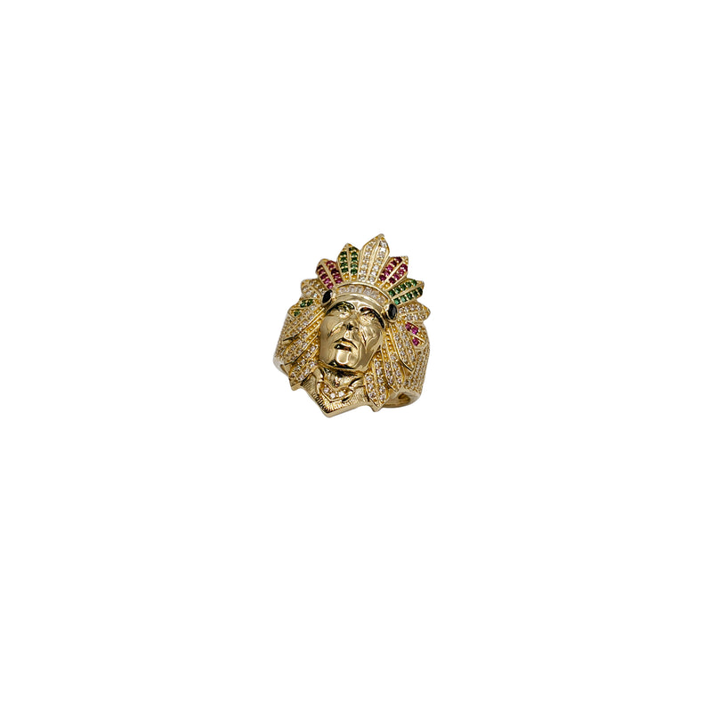 Multi-color Stone Indian Head Ring (14K)