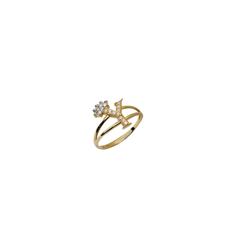 Crowned Initial Letter "Y" Ring (14K)