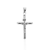 White Gold Hollow Tube Crucifix Pendant (14K)
