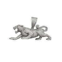 Iced-Out Crouching Cat Pendant (Silver) Popular Jewelry New York