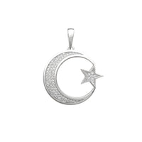 Iced-Out Crescent Moon & Star Pendant (Silver) Popular Jewelry New York