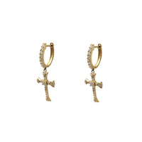 Iced-Out Cross Huggie Earrings (14K) Popular Jewelry New York