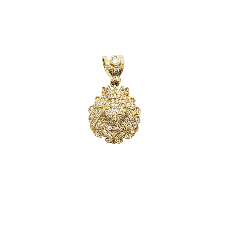 Iced-Out Crowned Lion CZ Pendant (14K)