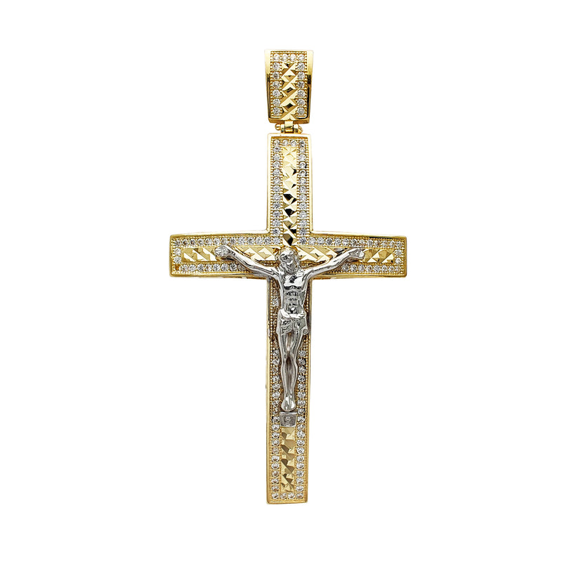Iced-Out Faceted Cuts Convex Crucifix Pendant (14K)  Popular Jewelry New York