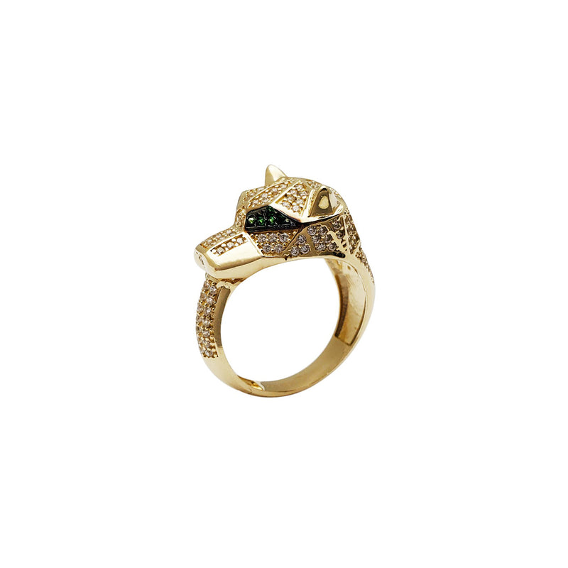 Iced-Out Green-Eyed Panther Ring (14K)