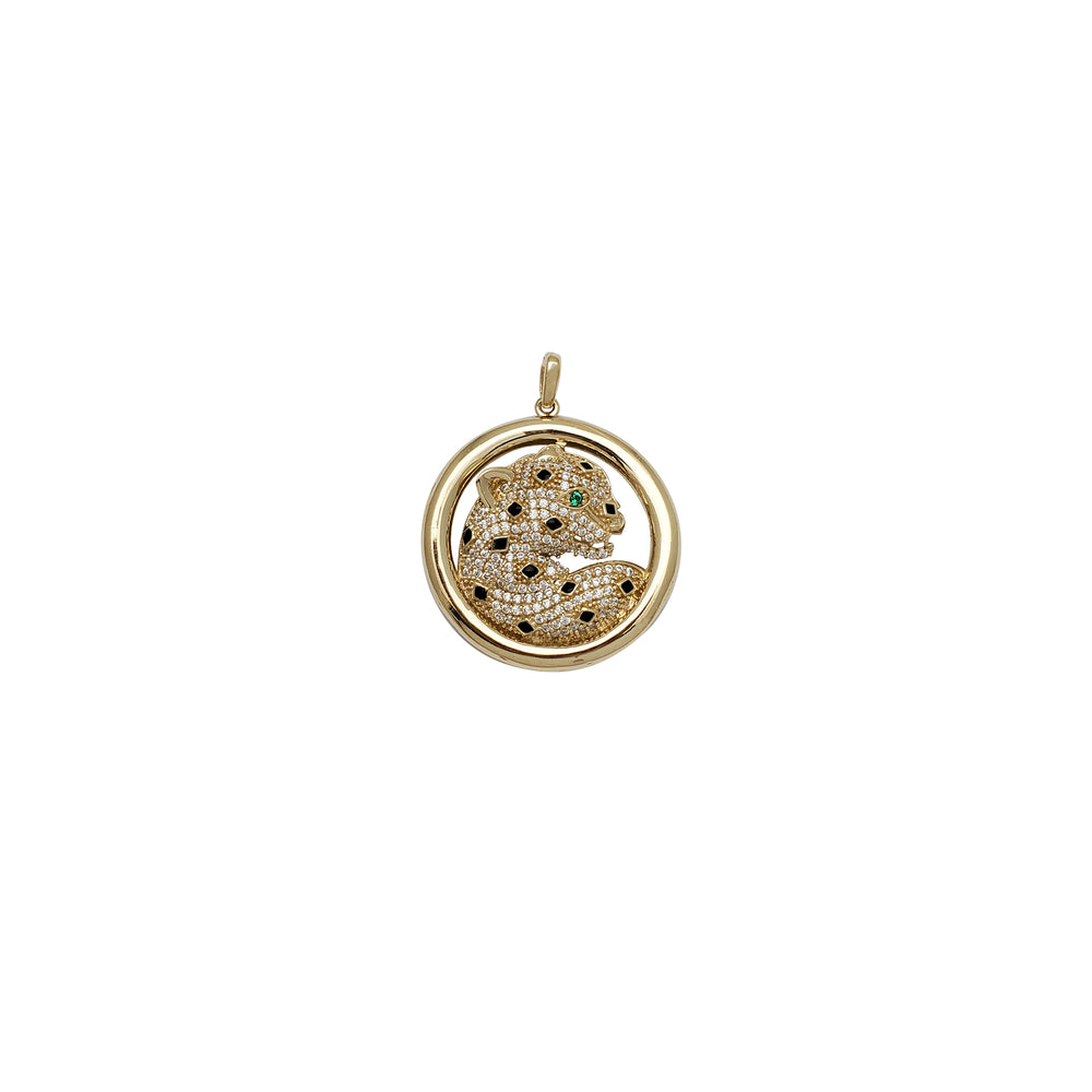 Iced-Out Jaguar Round CZ Pendant (14K)