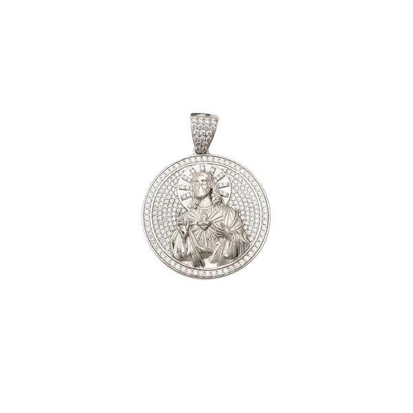Iced-Out Jesus Round CZ Pendant (Silver)